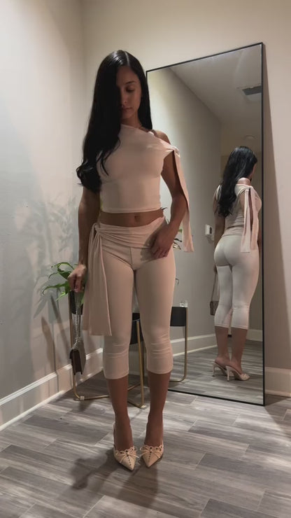 Curvvvy® Asymmetrical Drape Top & Capri Leggings Two-Piece Set