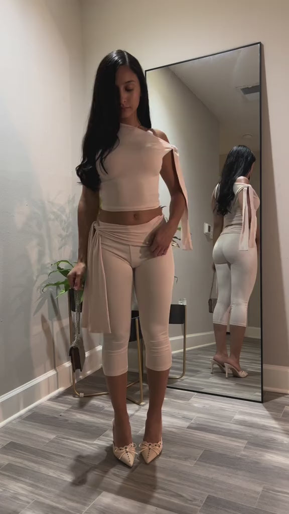 Curvvvy® Asymmetrical Drape Top & Capri Leggings Two-Piece Set