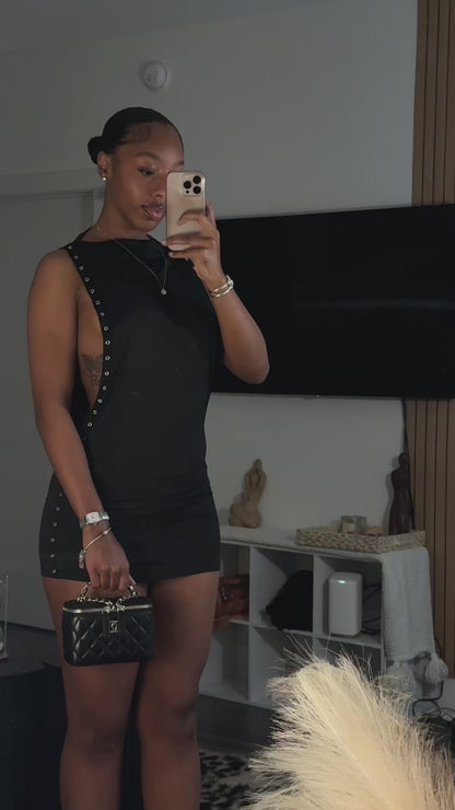 Curvvvy™ Edgy Studded Side-Cutout Sleeveless Mini Dress