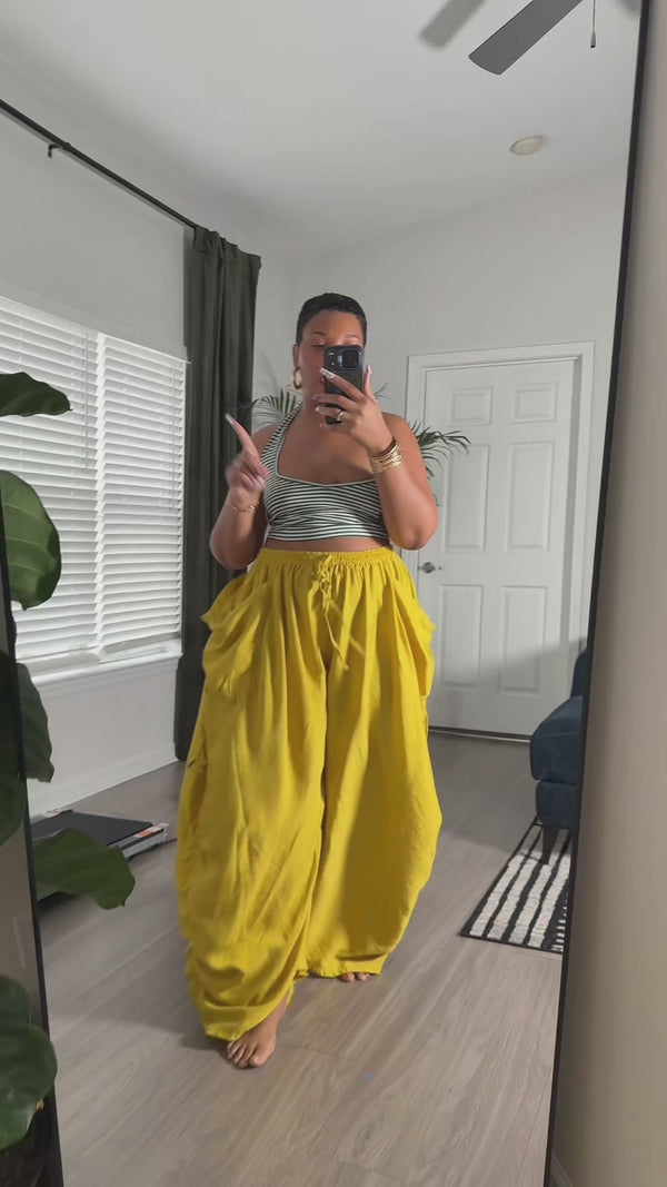 Curvvvy™ High Waisted Drawstring Wide Leg Linen Blend Casual Pants