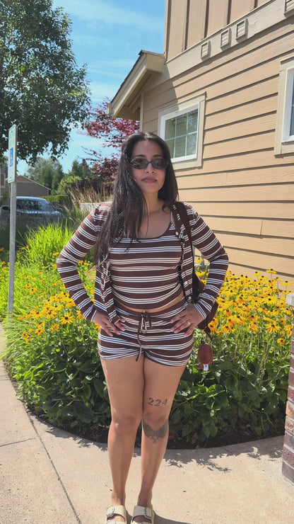 Curvvvy™ 3-Piece Striped Knit Lounge Set with Cardigan