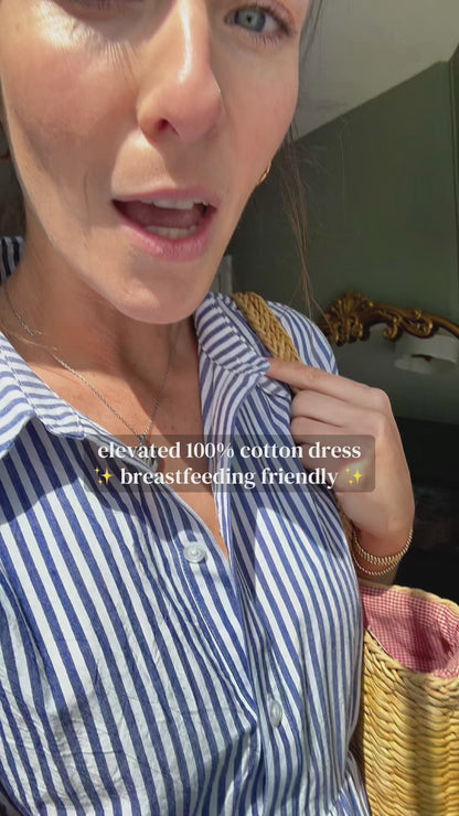 Curvvvy™ Casual Striped Short Sleeve Cotton Linen Shirt Midi Dress
