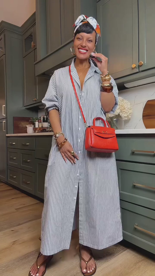 Curvvvy™ Oversized Striped Maxi Shirt Dress