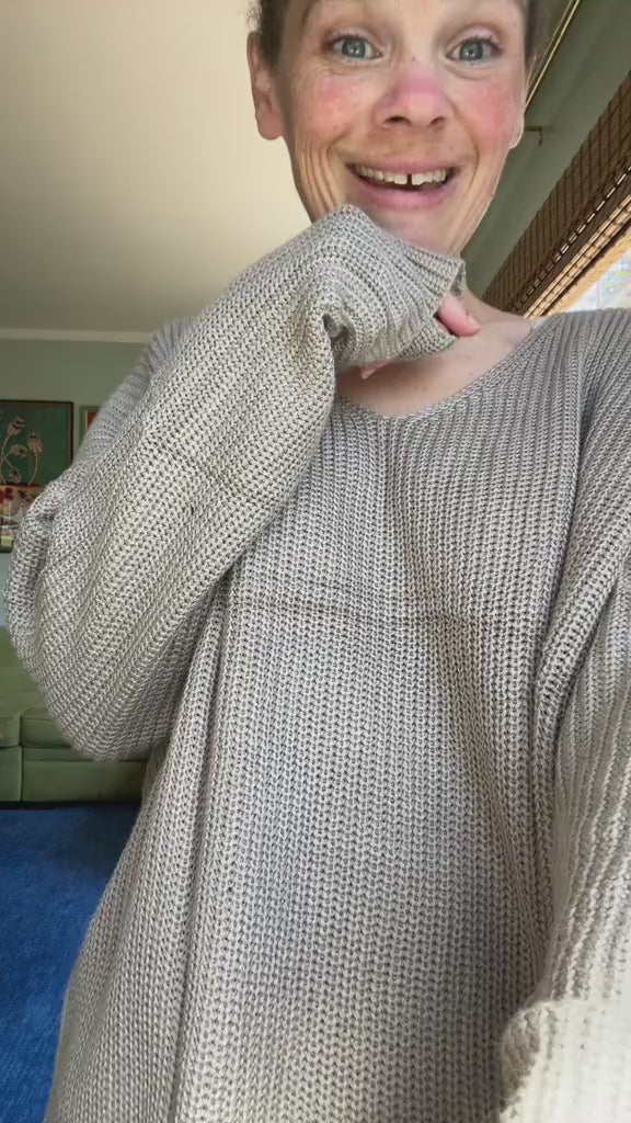 Curvvvy™ V-Neck Oversized Knit Pullover Sweater