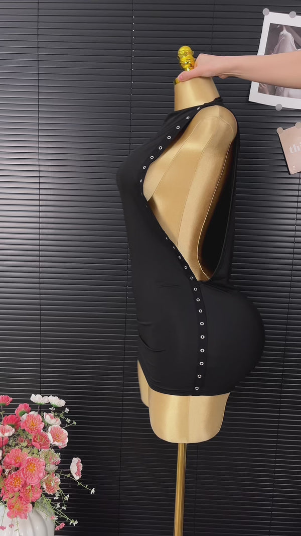 Curvvvy™ Edgy Studded Side-Cutout Sleeveless Mini Dress